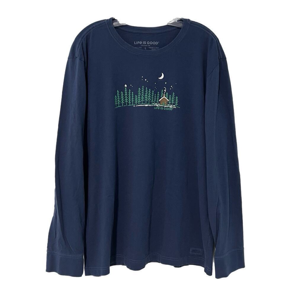 Life Is Good Crusher Tee Shirt Mens Large Long Sleeve Navy Winter Print Casual